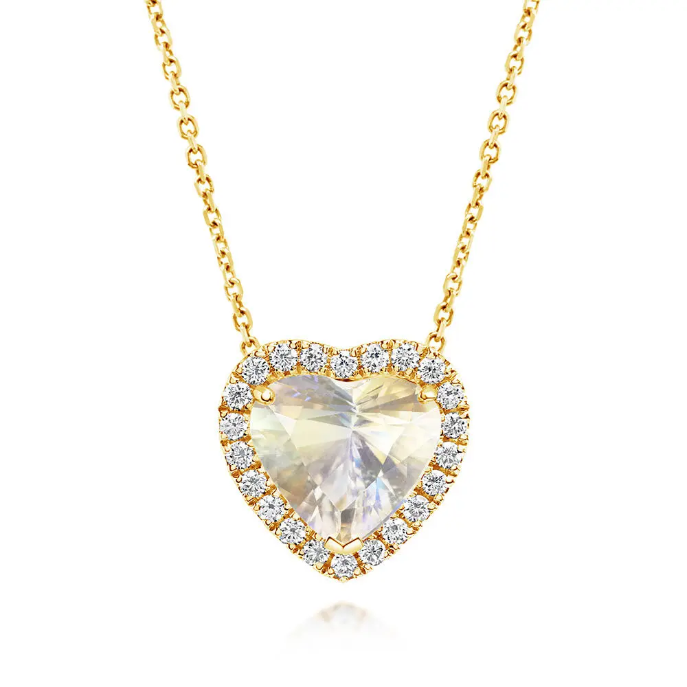 14K Yellow Gold Rainbow Moonstone/Diamond Pendant