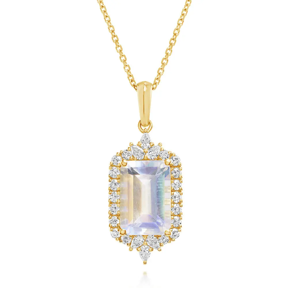 18K Yellow Gold Rainbow Moonstone/Diamond Pendant