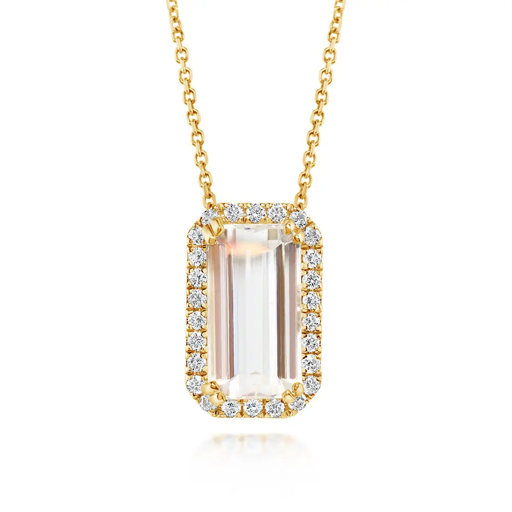 18K Yellow Gold Rainbow Moonstone/Diamond Pendant