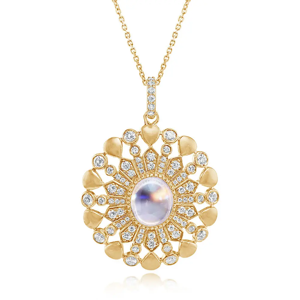 18K Yellow Gold Rainbow Moonstone/Diamond Pendant 18K Yellow Gold Rainbow Moonstone/Diamond Pendant