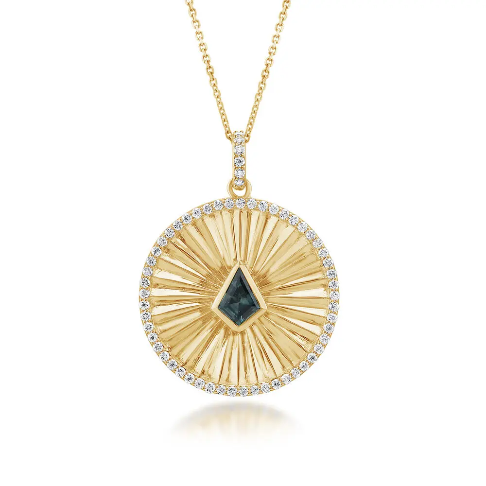 14K Yellow Gold Montana Sapphire /Diamond Medallion Pendant 14K Yellow Gold Montana Sapphire /Diamond Medallion Pendant