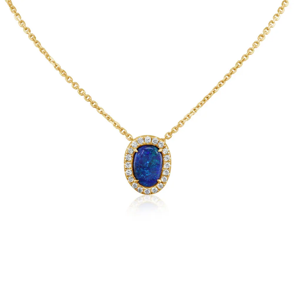 14K Yellow Gold Australian Black Opal/Diamond Pendant