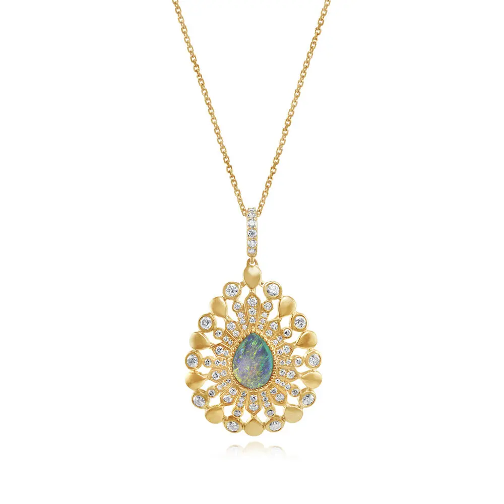 14K Yellow Gold Australian Black Opal/Diamond Pendant 14K Yellow Gold Australian Black Opal/Diamond Pendant