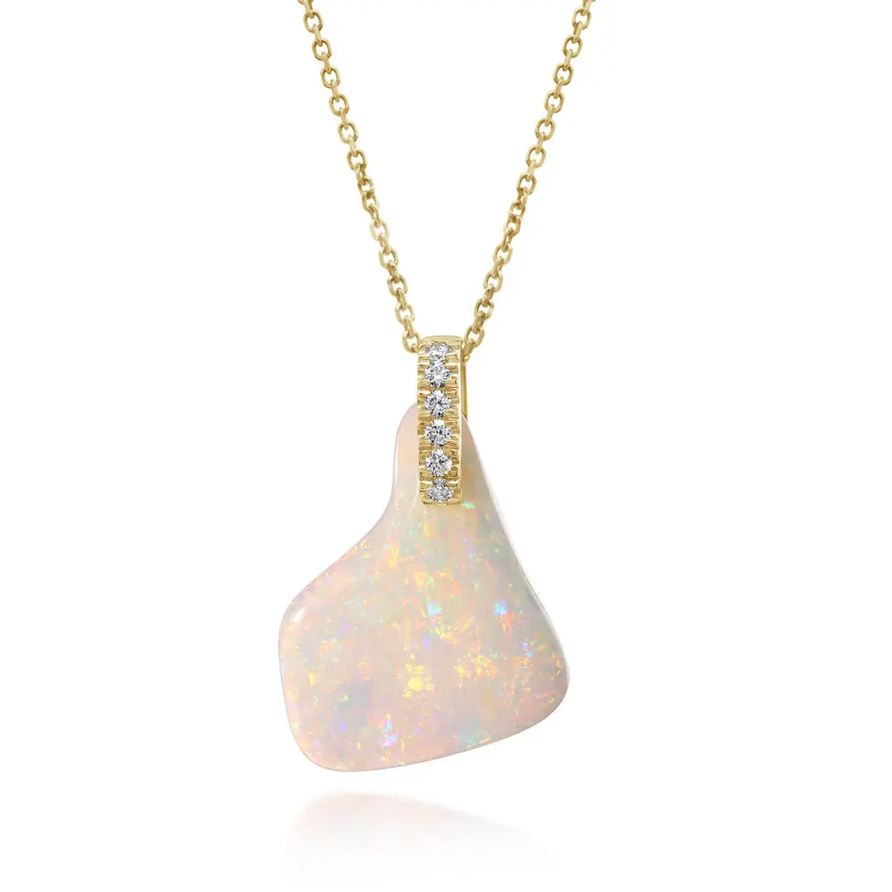 14K Yellow Gold Australian Opal/Diamond Pendant