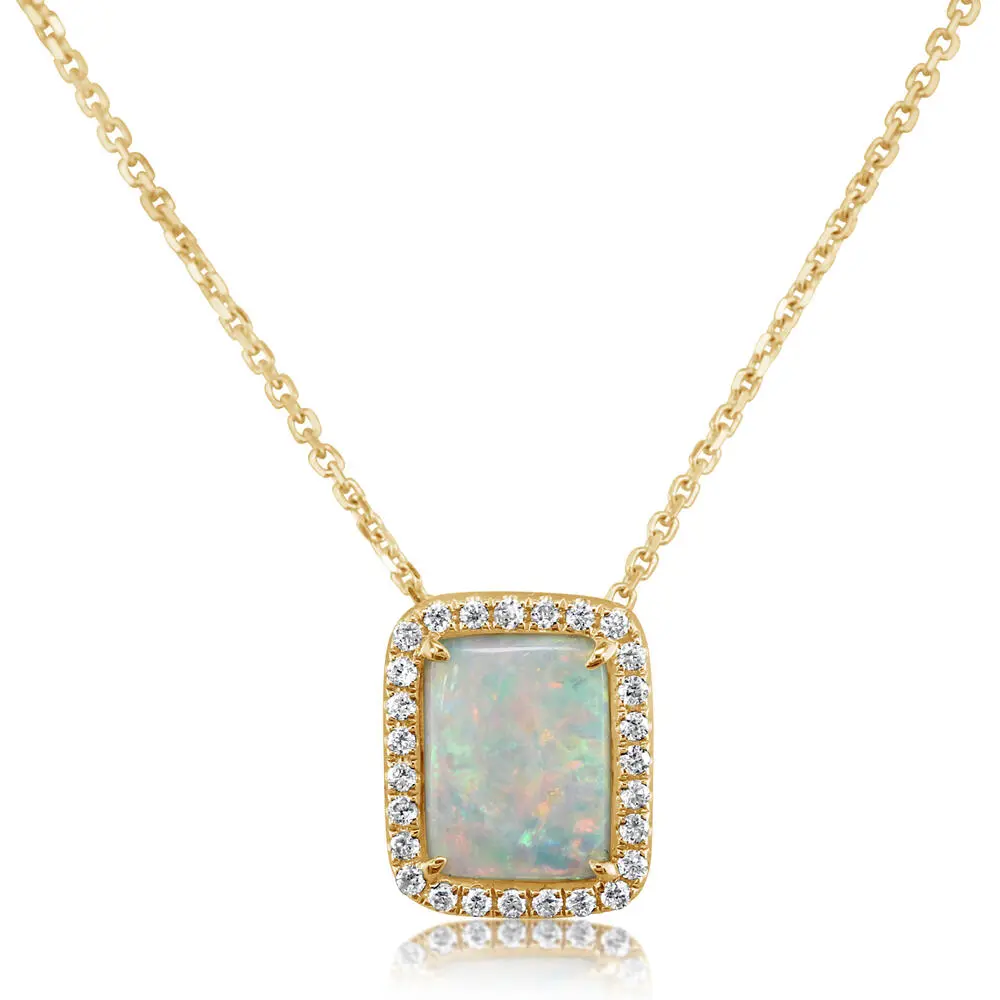 14K Yellow Gold Australian Opal/Diamond Pendant 14K Yellow Gold Australian Opal/Diamond Pendant