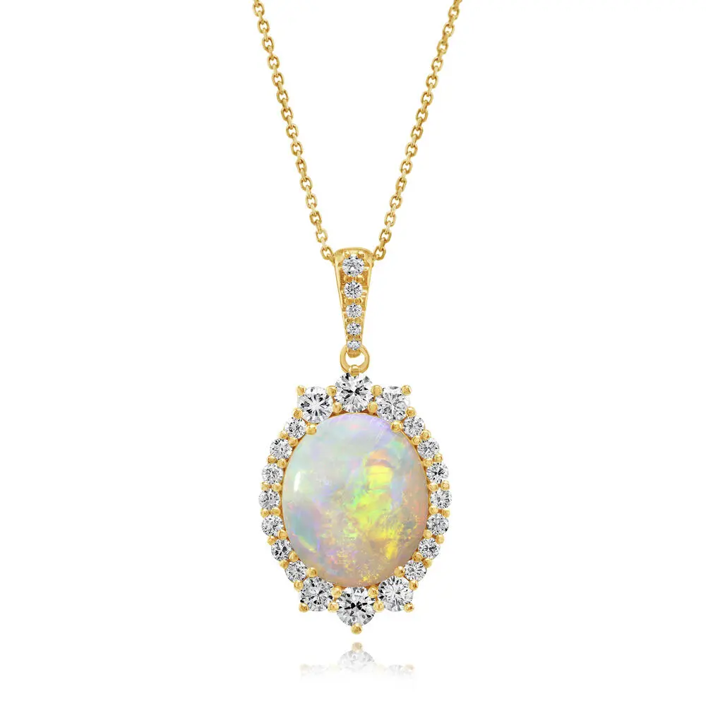 18K Yellow Gold Australian Opal/Diamond Pendant 18K Yellow Gold Australian Opal/Diamond Pendant