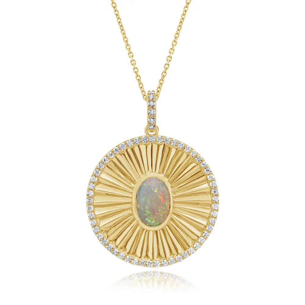 14K Yellow Gold Australian Opal/Diamond Medallion Pendant