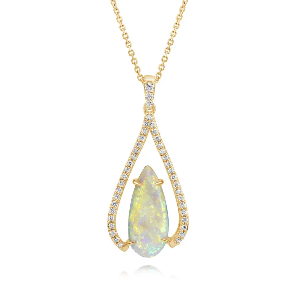 18K Yellow Gold Australian Opal/Diamond Pendant