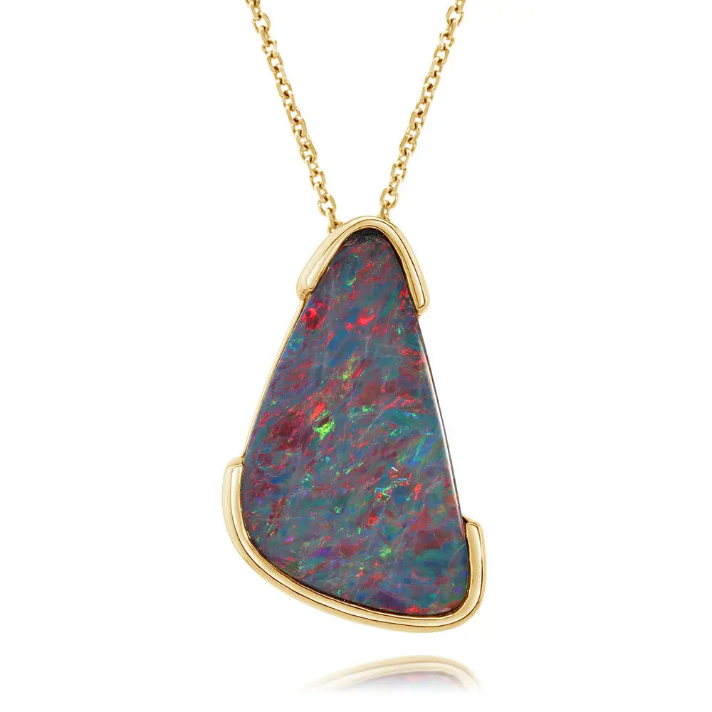 14K Yellow Gold Australian Opal Doublet Pendant