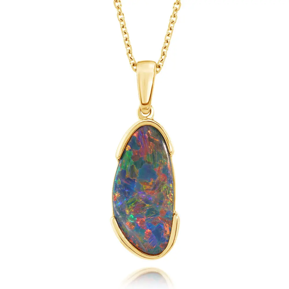 14K Yellow Gold Australian Opal Doublet Pendant