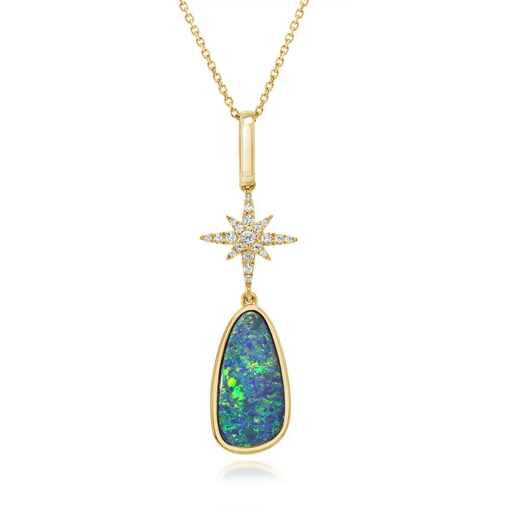 14K Yellow Gold Australian Opal/Diamond Star Pendant