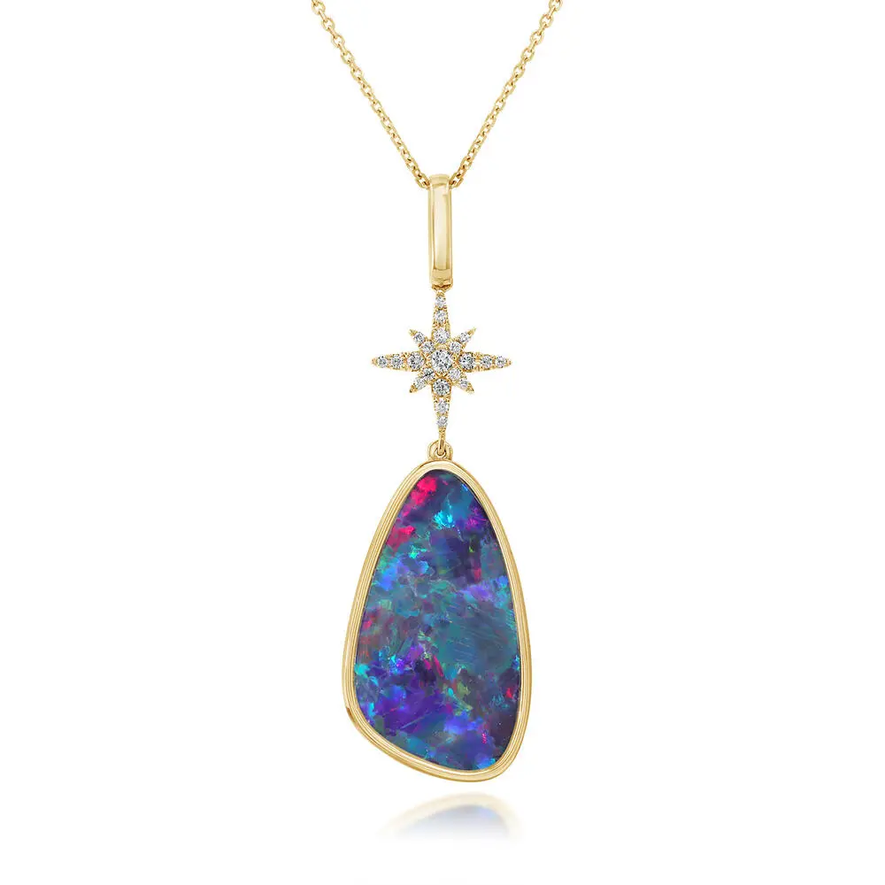 14K Yellow Gold Australian Opal/Diamond Star Pendant