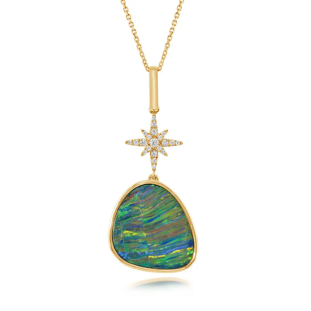 14K Yellow Gold Australian Opal/Diamond Star Pendant