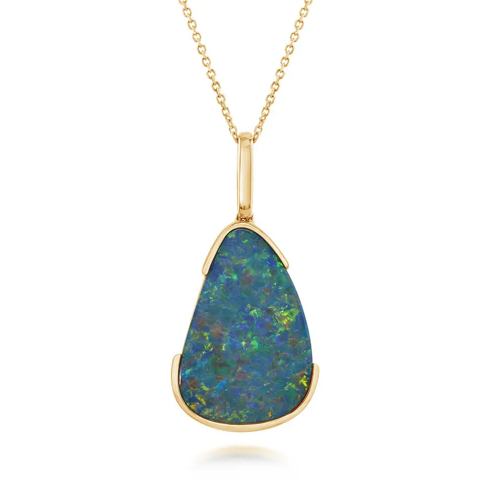 14K Yellow Gold Australian Opal Doublet Pendant