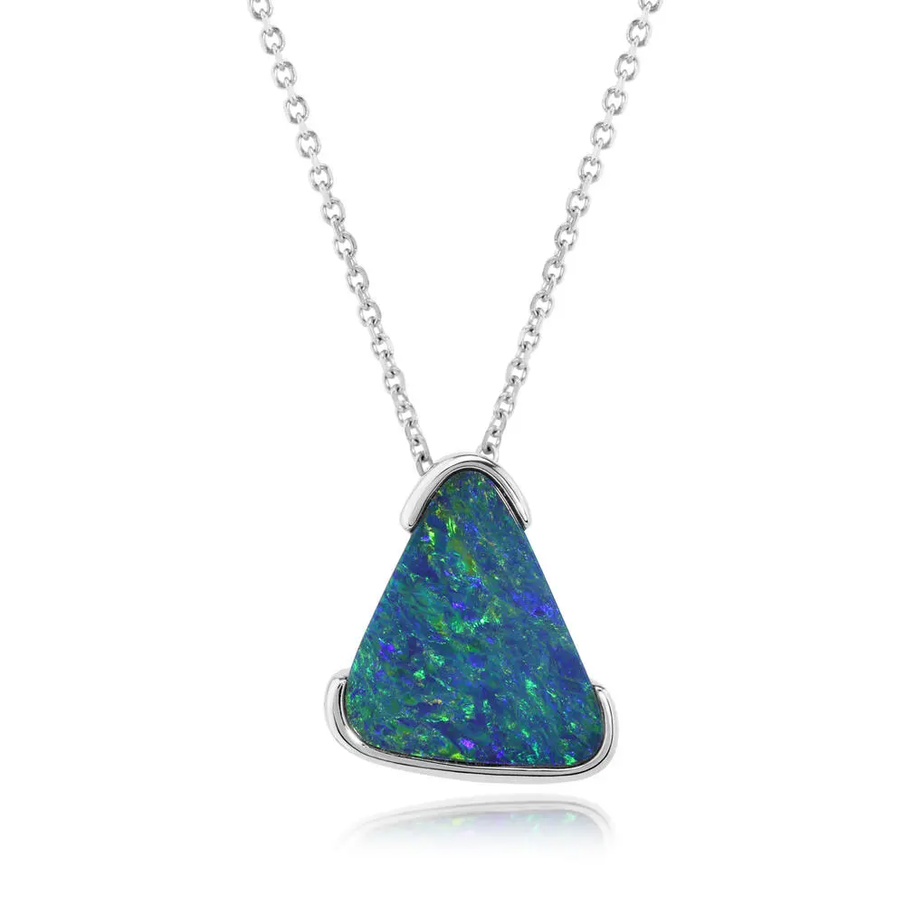 14K White Gold Australian Opal Doublet Pendant
