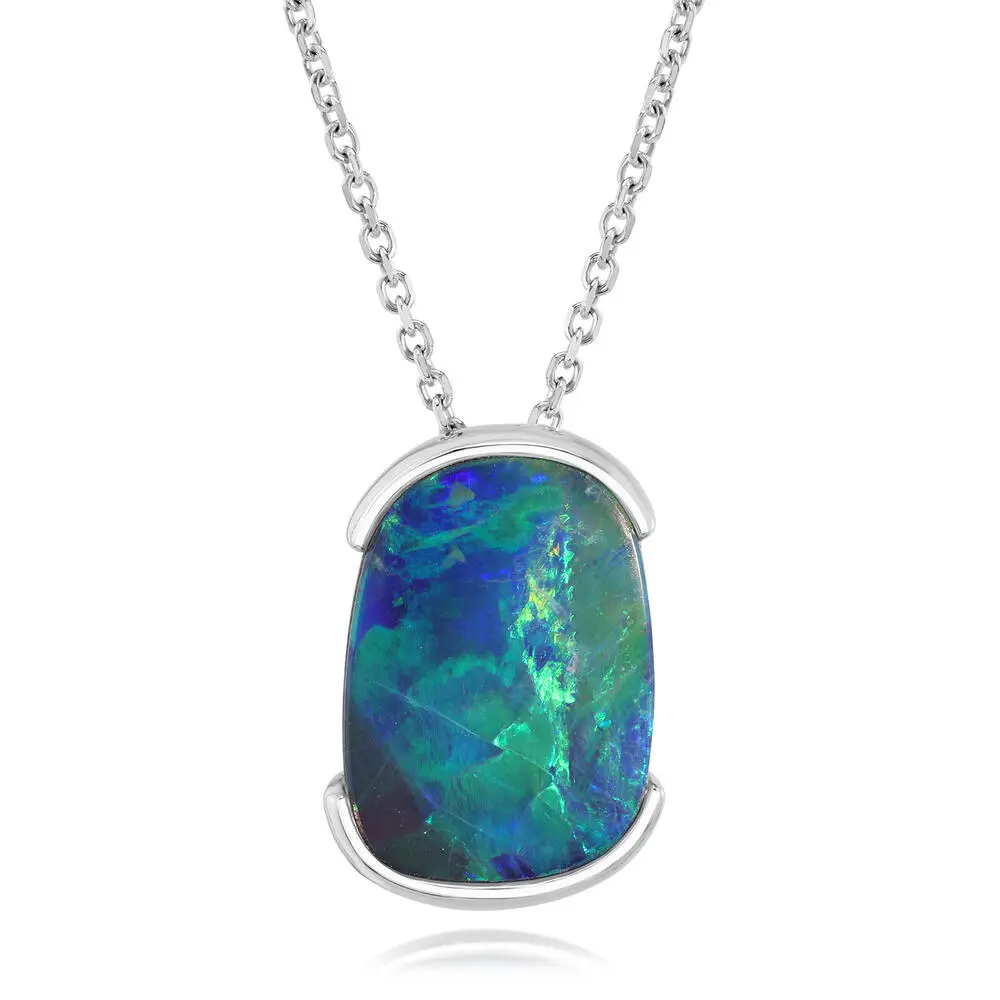 14K White Gold Australian Opal Doublet Pendant