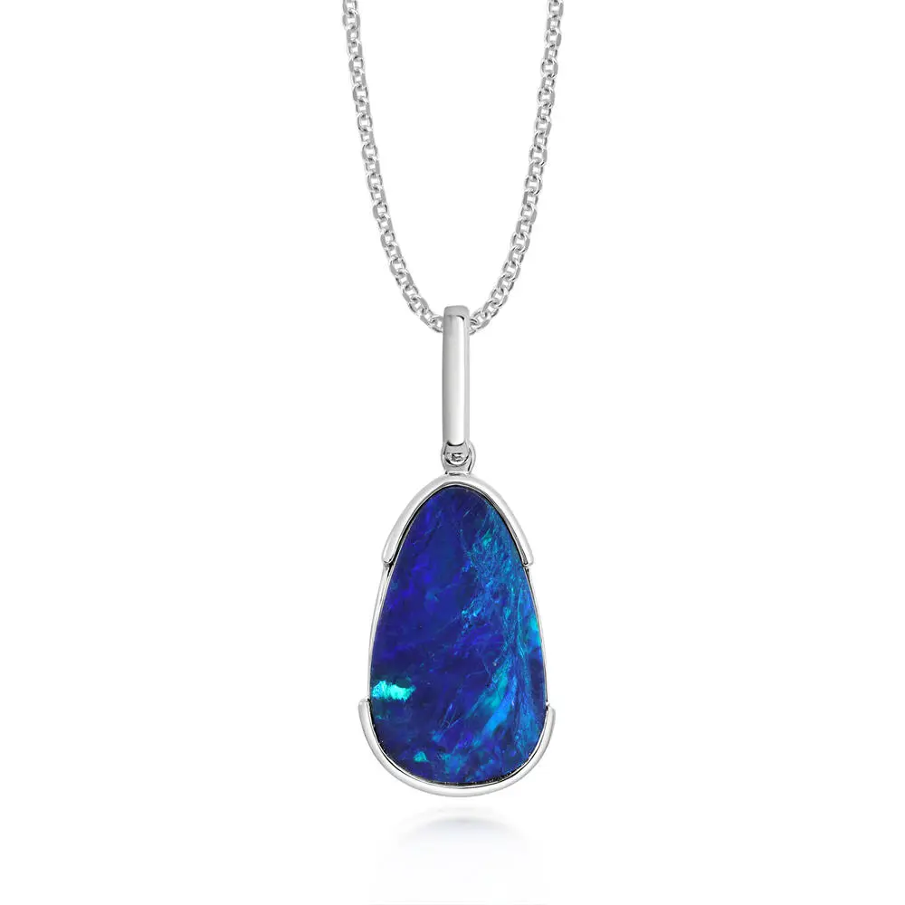 14K White Gold Australian Opal Doublet Pendant