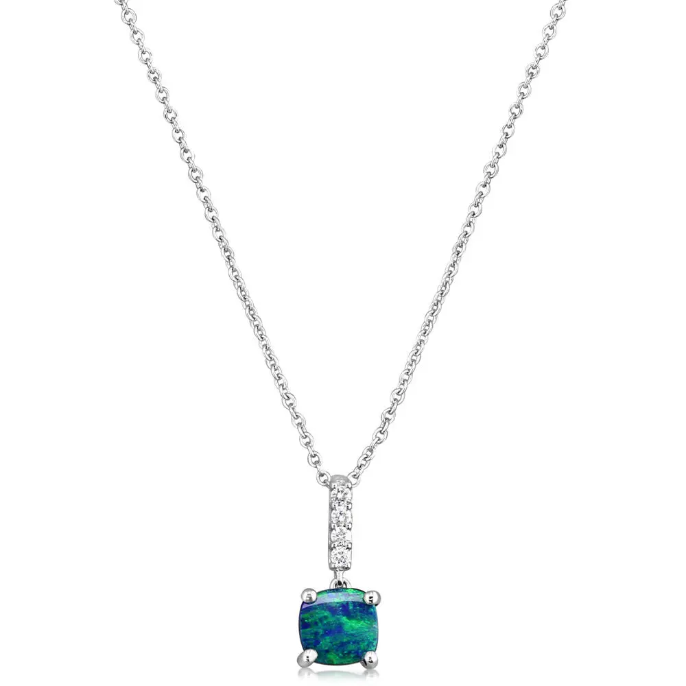 14K White Gold Australian Opal Doublet/Diamond Pendant 14K White Gold Australian Opal Doublet/Diamond Pendant