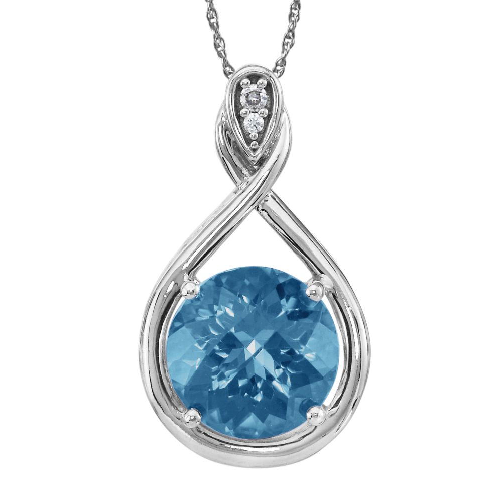 14K White Gold Blue Topaz/Diamond Pendant