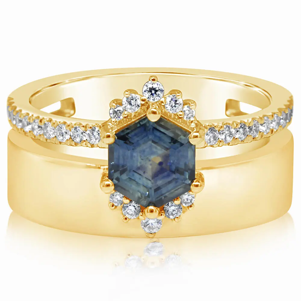 18K Yellow Gold Montana Sapphire/Diamond Cigar Band Ring