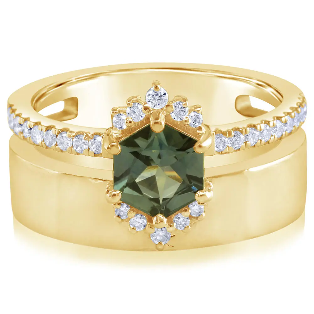 18K Yellow Gold Montana Sapphire/Diamond Cigar Band Ring