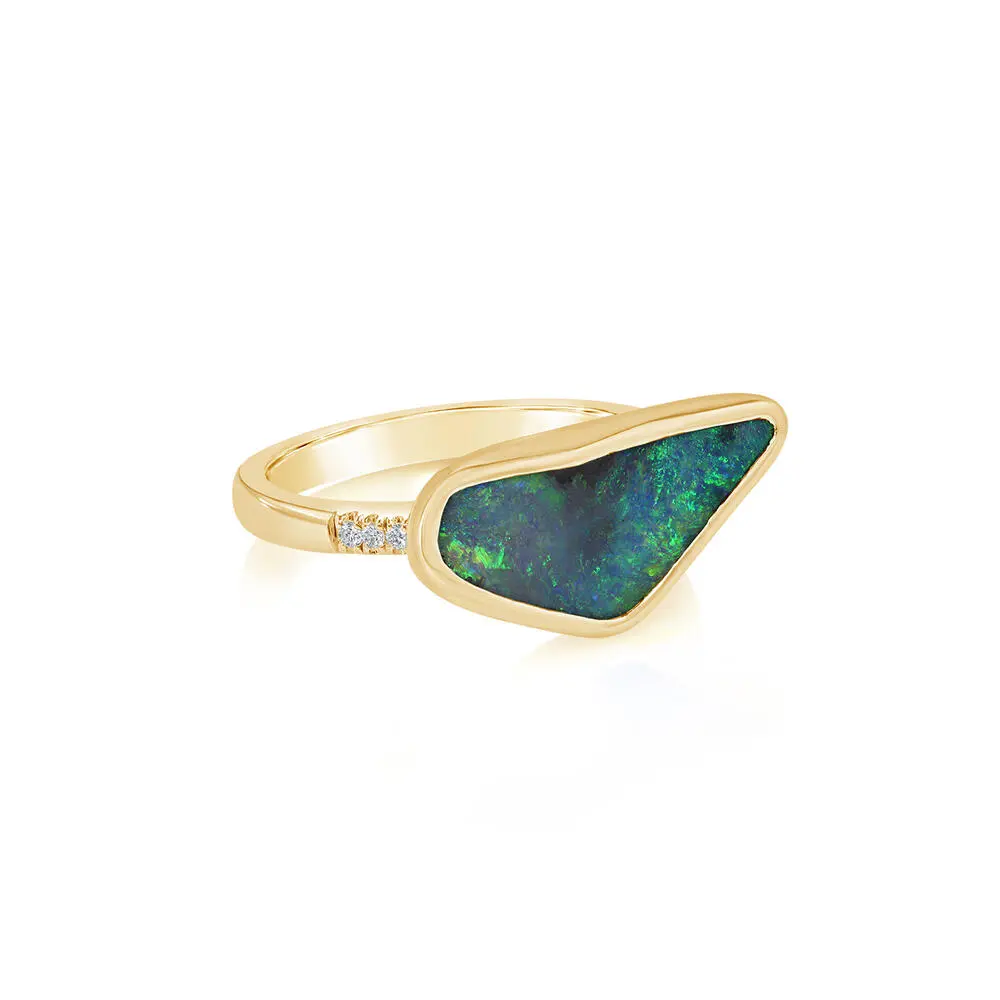 14K Yellow Gold Australian Boulder Opal/Diamond Ring