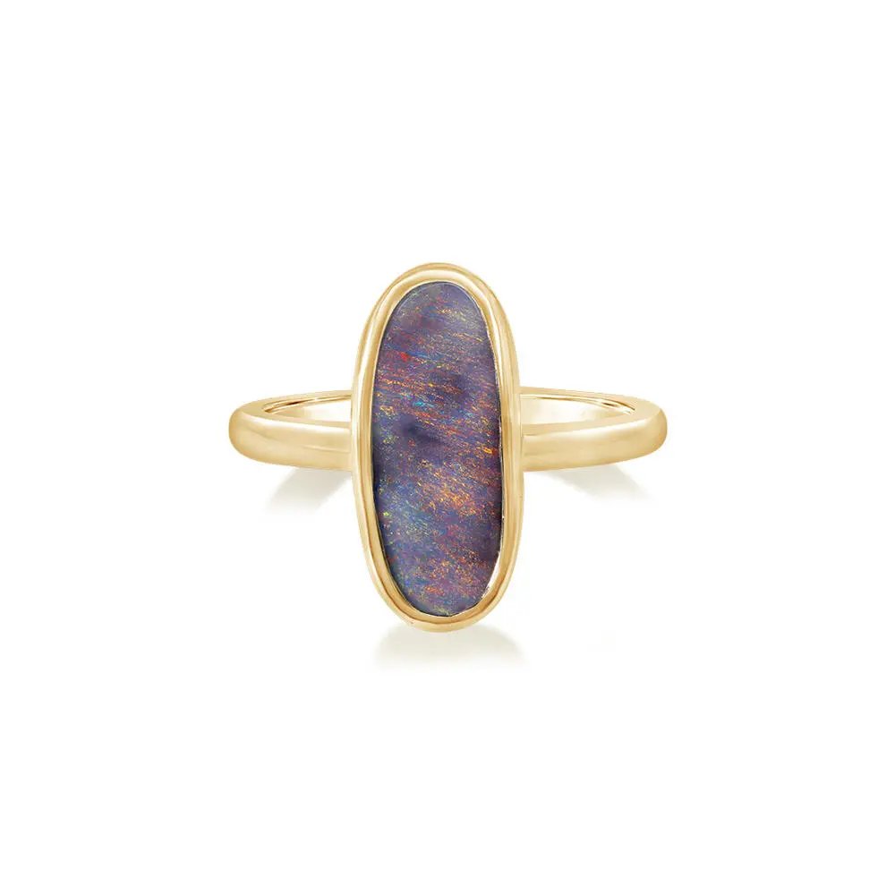 14K Yellow Gold Australian Boulder Opal Smooth Shank Ring 14K Yellow Gold Australian Boulder Opal Smooth Shank Ring