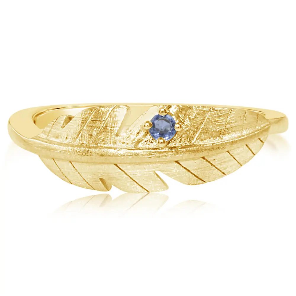 14K Yellow Gold Yogo Sapphire Feather Ring