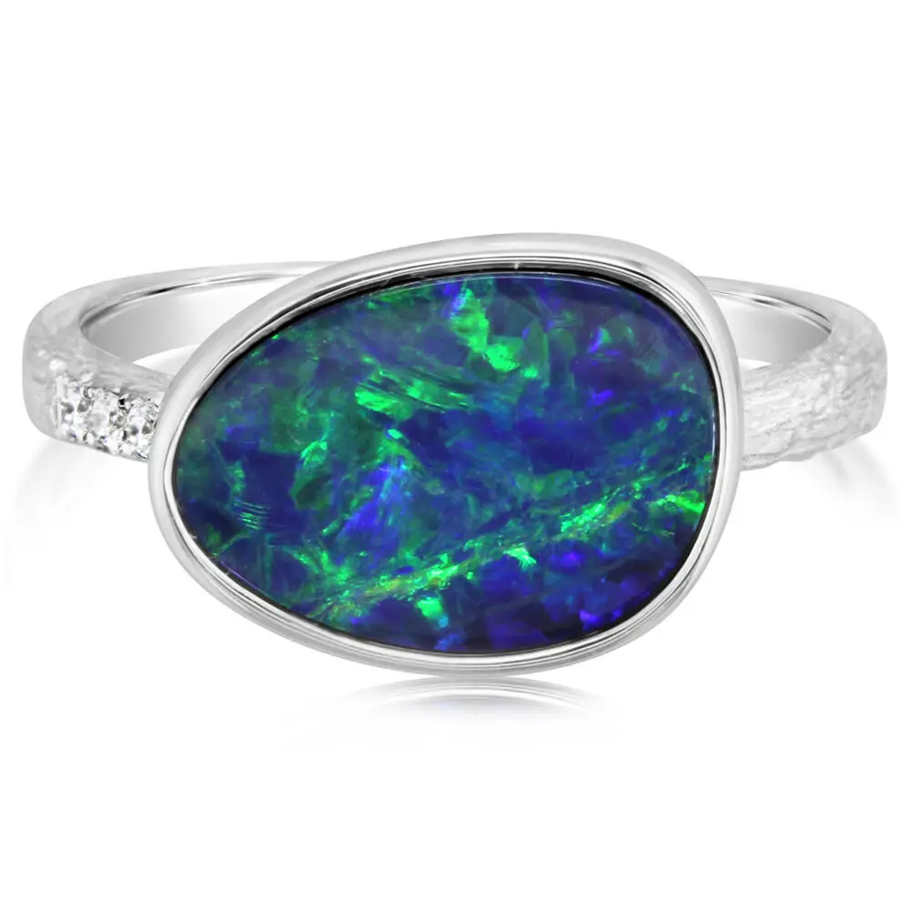 14K White Gold Australian Opal Doublet/Diamond Ring 14K White Gold Australian Opal Doublet/Diamond Ring