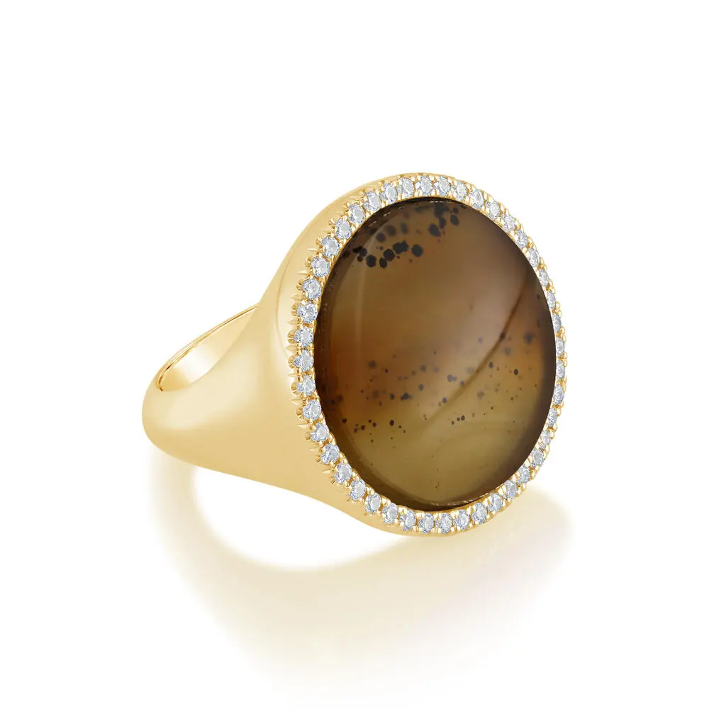14K Yellow Gold Montana Agate/Diamond Ring