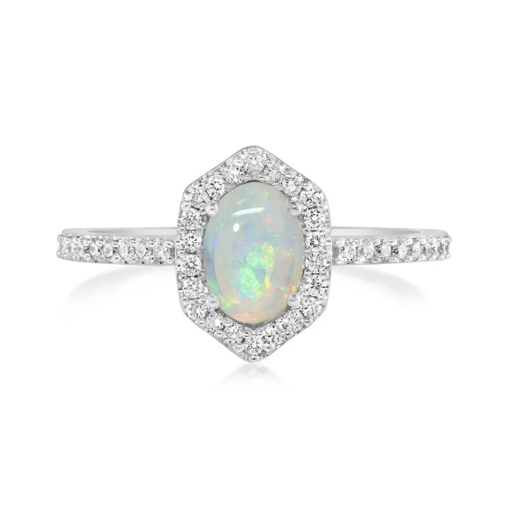 14K White Gold Australian Opal/Diamond Ring