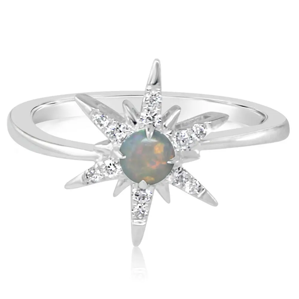 14K White Gold Australian Opal/Diamond Star Ring 14K White Gold Australian Opal/Diamond Star Ring
