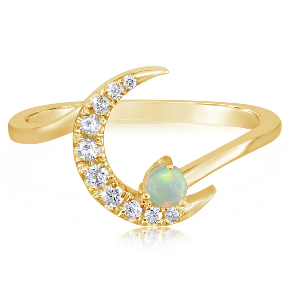 14K Yellow Gold Australian Opal/Diamond Moon Ring 14K Yellow Gold Australian Opal/Diamond Moon Ring