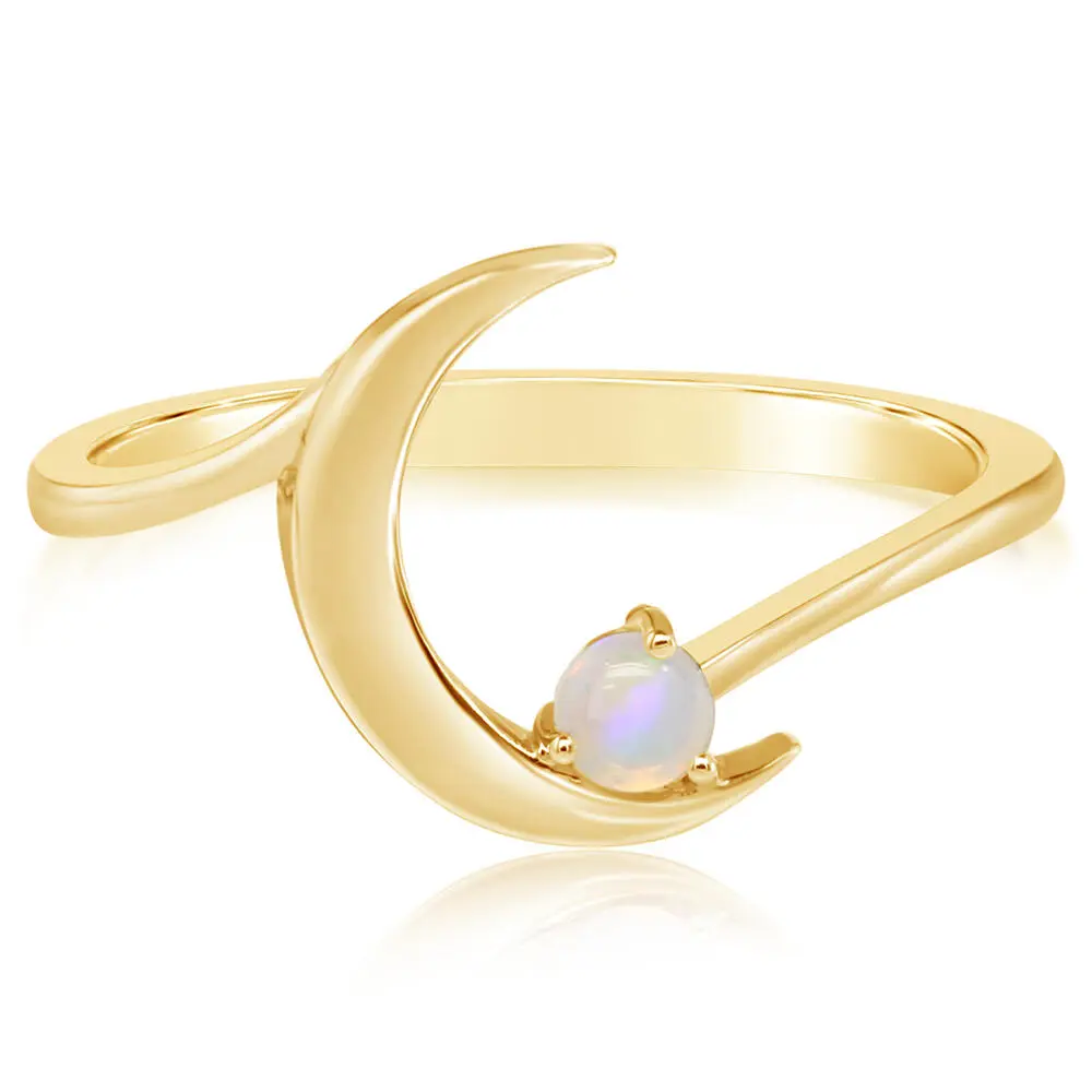 14K Yellow Gold Australian Opal Moon Ring 14K Yellow Gold Australian Opal Moon Ring
