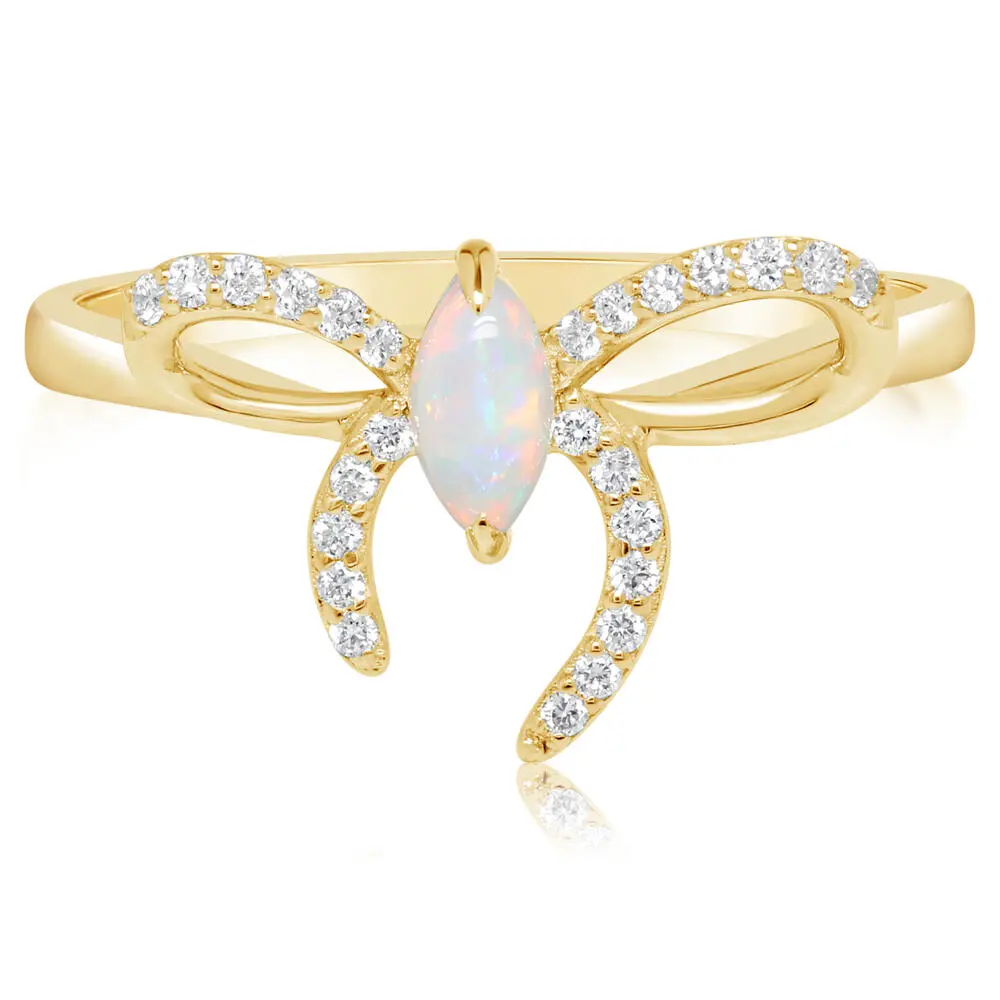 14K Yellow Gold Australian Opal/ Diamond Bow Ring 14K Yellow Gold Australian Opal/ Diamond Bow Ring