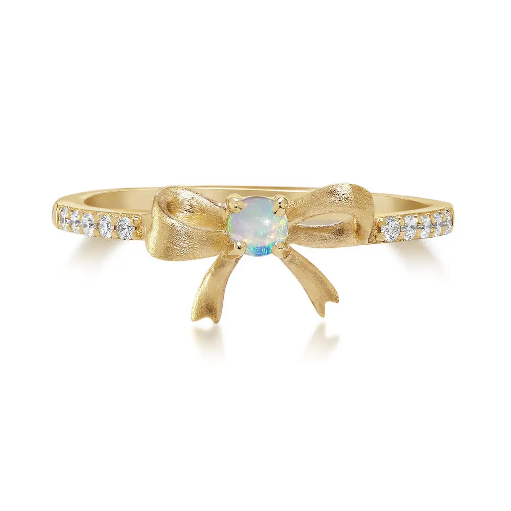 14K Yellow Gold Australian Opal Diamond Bow Ring 14K Yellow Gold Australian Opal Diamond Bow Ring