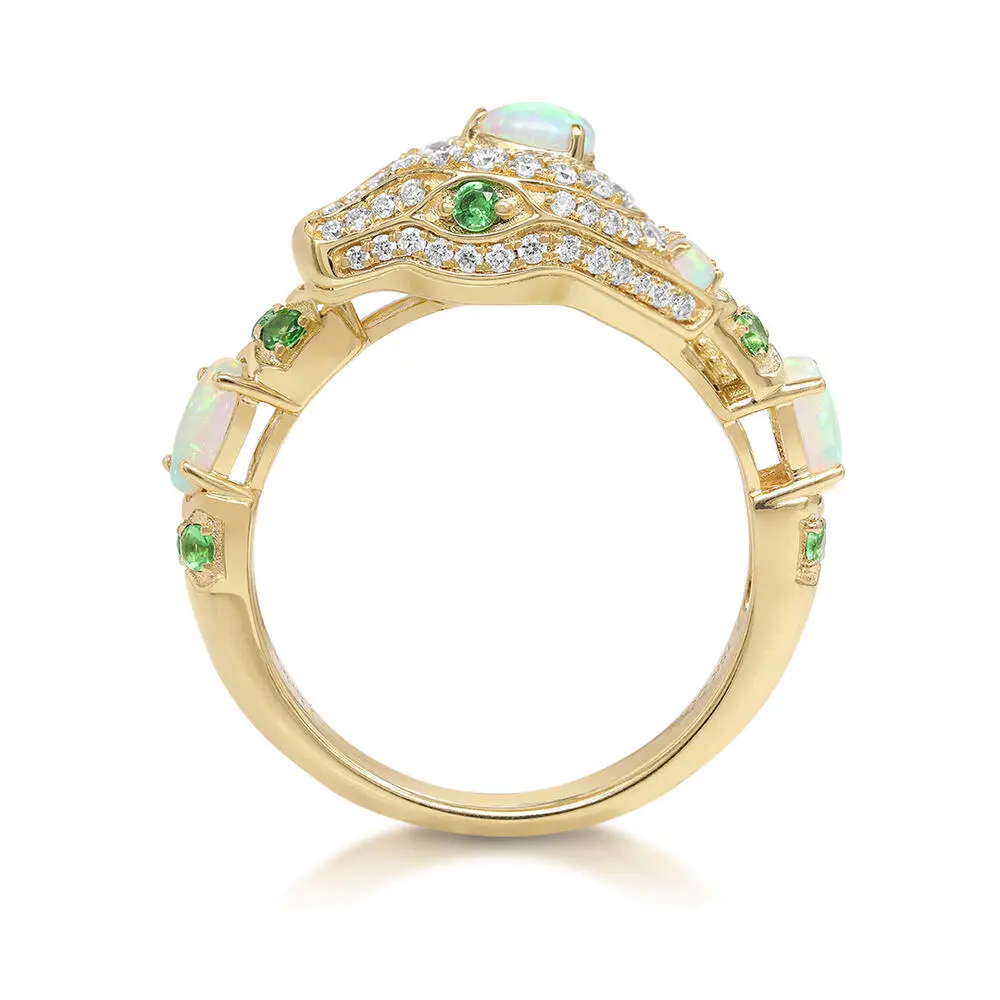 18K Yellow Gold Australian Opal/Tsavorite/Diamond Snake Ring