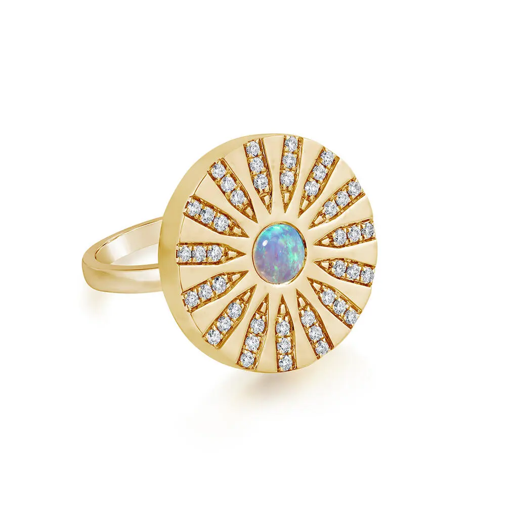 14K Yellow Gold Australian Opal/Diamond Medallion Ring