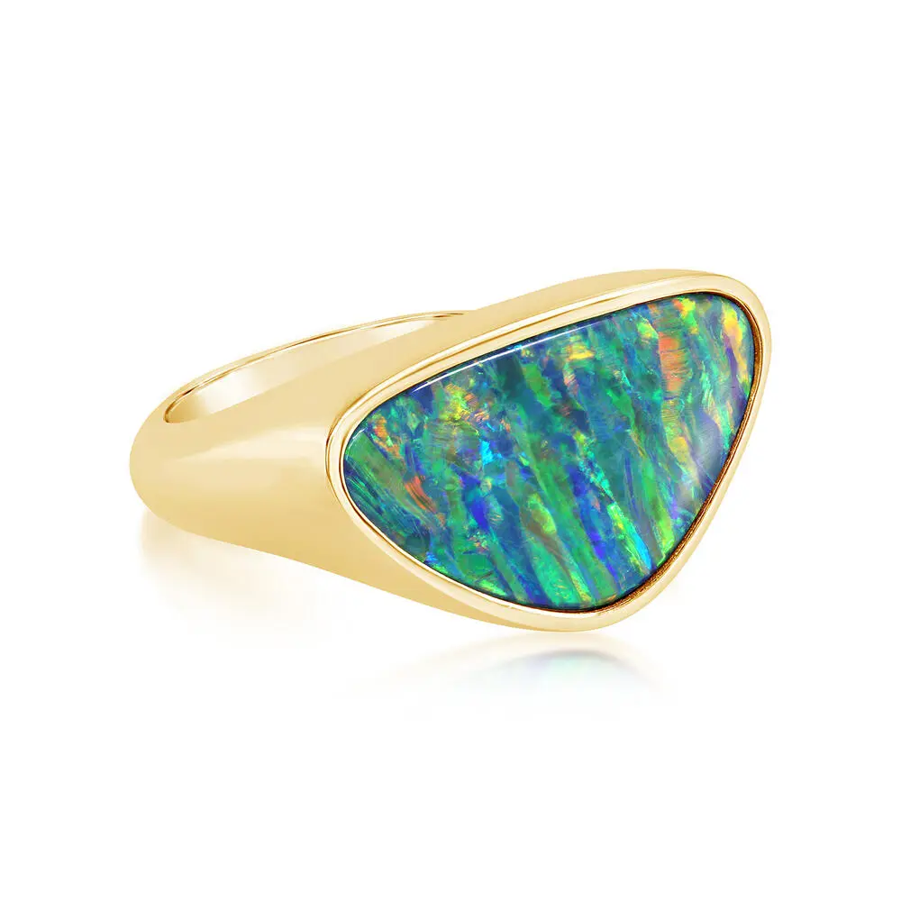 18K Yellow Gold Australian Opal Doublet Ring