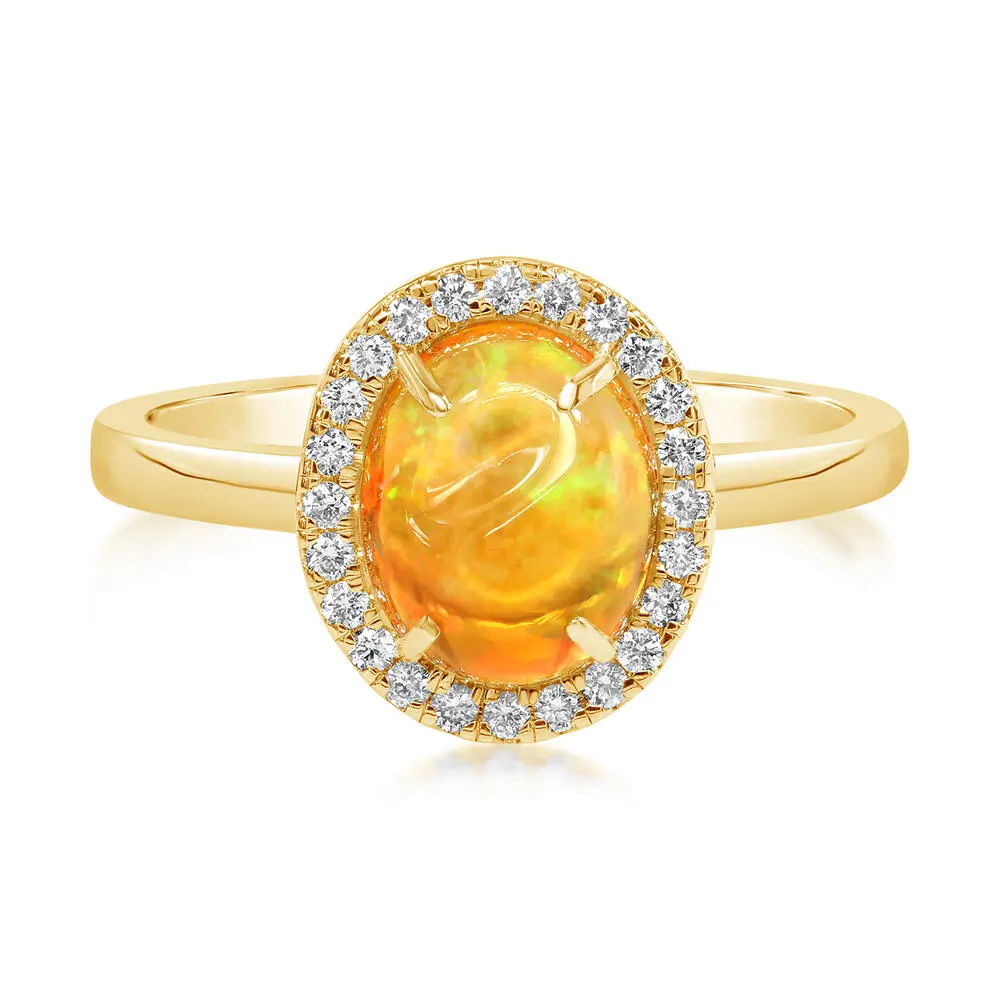 14K Yellow Gold Mexican Fire Opal/Diamond Ring