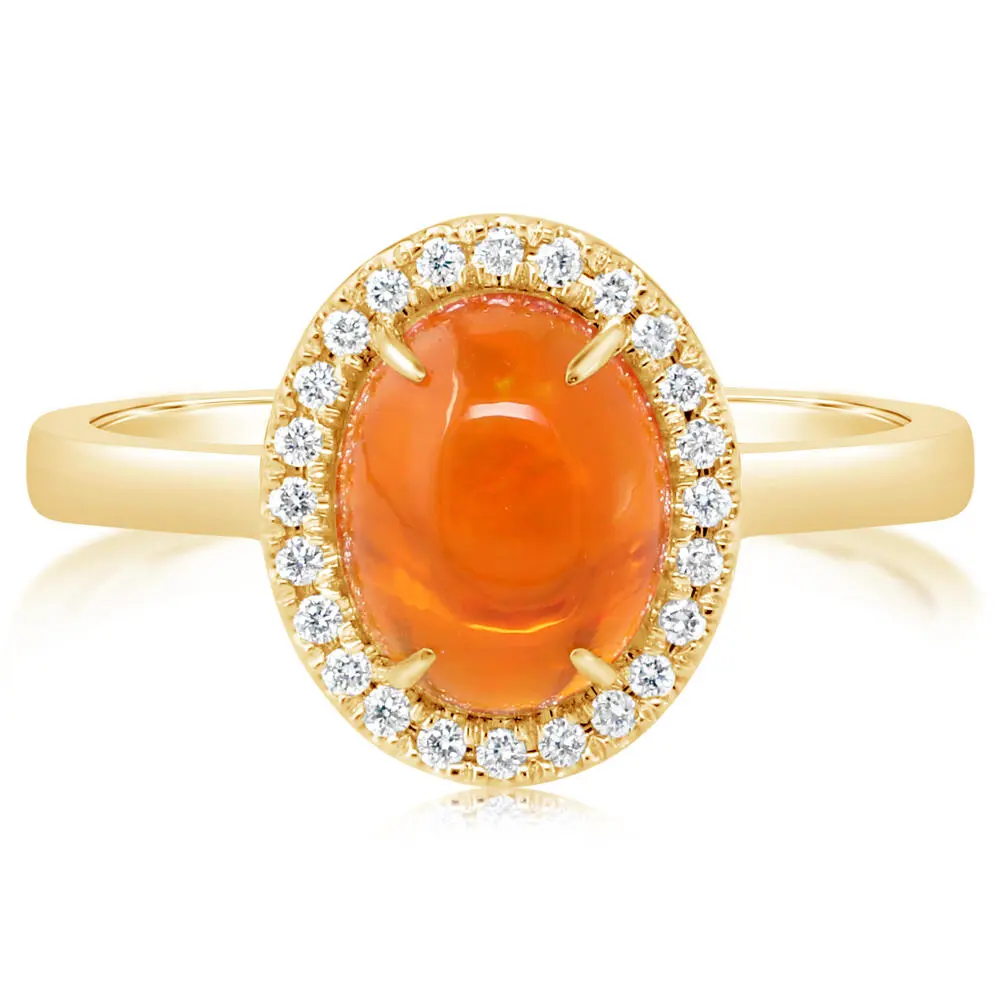 14K Yellow Gold Mexican Fire Opal/Diamond Ring 14K Yellow Gold Mexican Fire Opal/Diamond Ring