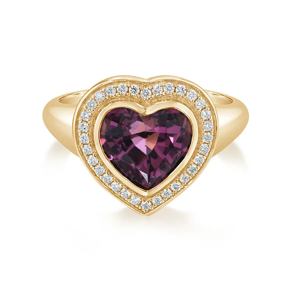 18K Yellow Gold Purple Garnet/Diamond Ring