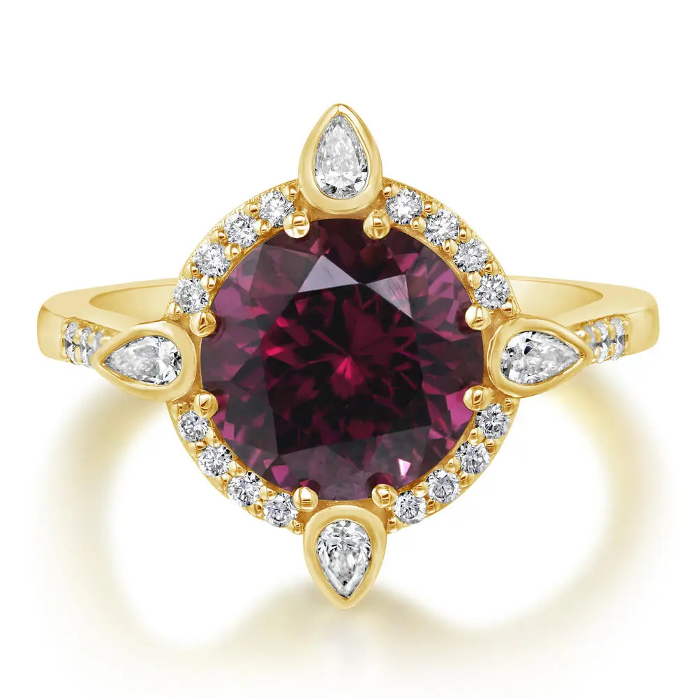 18K Yellow Gold Purple Garnet/Diamond Ring