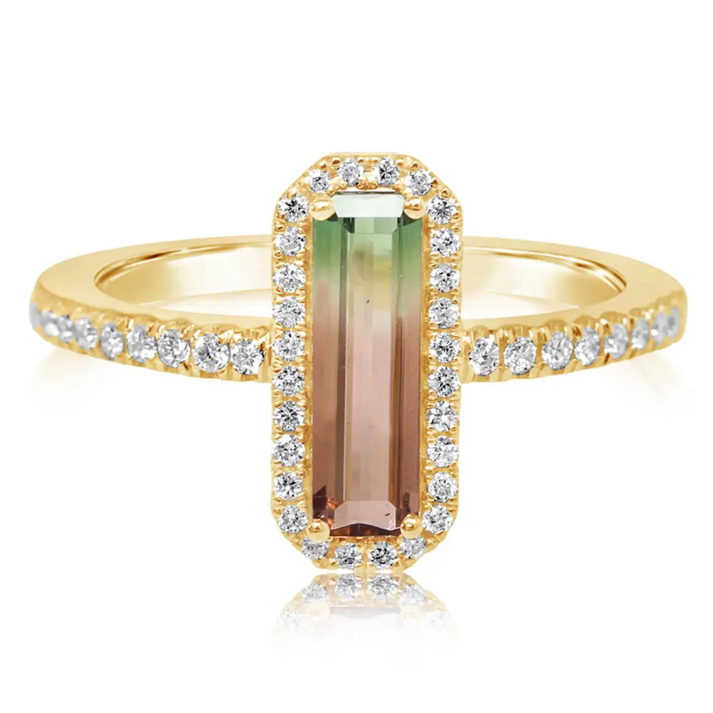 14K Yellow Gold Bi-Color Tourmaline/Diamond Ring