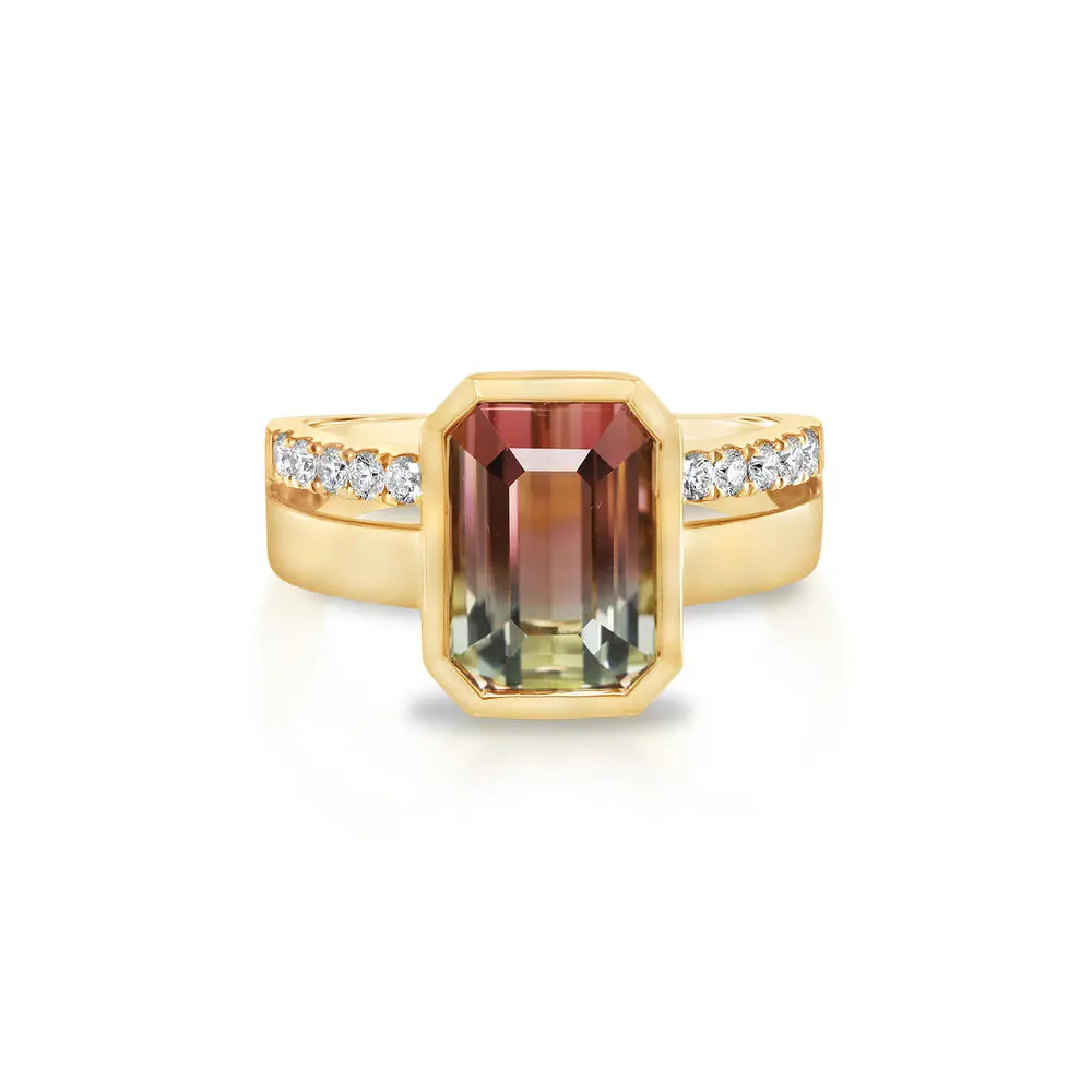 18K Yellow Gold Bi Color Tourmaline/Diamond Ring 18K Yellow Gold Bi Color Tourmaline/Diamond Ring