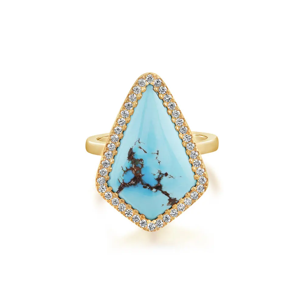 14K Yellow Gold Kazakhstan Turquoise/Diamond Ring