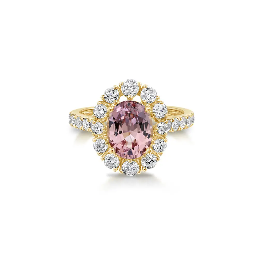 18K Yellow Gold Lotus Garnet/Diamond Ring