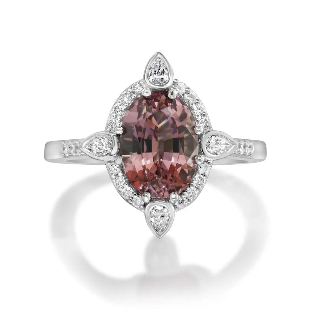 Platinum Lotus Garnet/Diamond Ring
