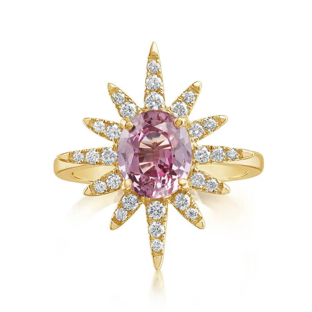 14K Yellow Gold Lotus Garnet/Diamond Ring