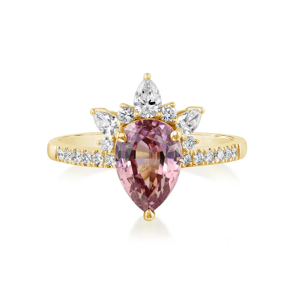 18K Yellow Gold Lotus Garnet/Diamond Ring 18K Yellow Gold Lotus Garnet/Diamond Ring